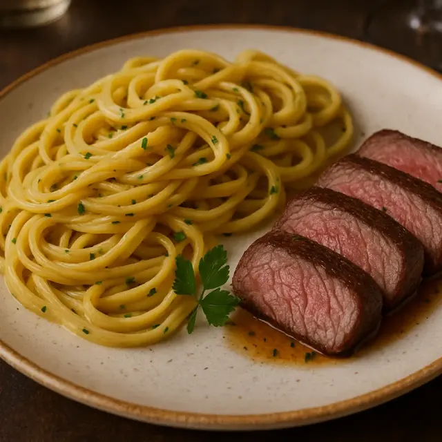 Fettuccine na manteiga e ervas com frango ou mignon