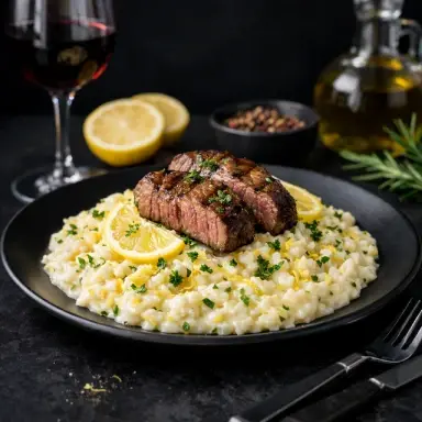 Risoto de limão siciliano com filé mignon ou frango grelhado